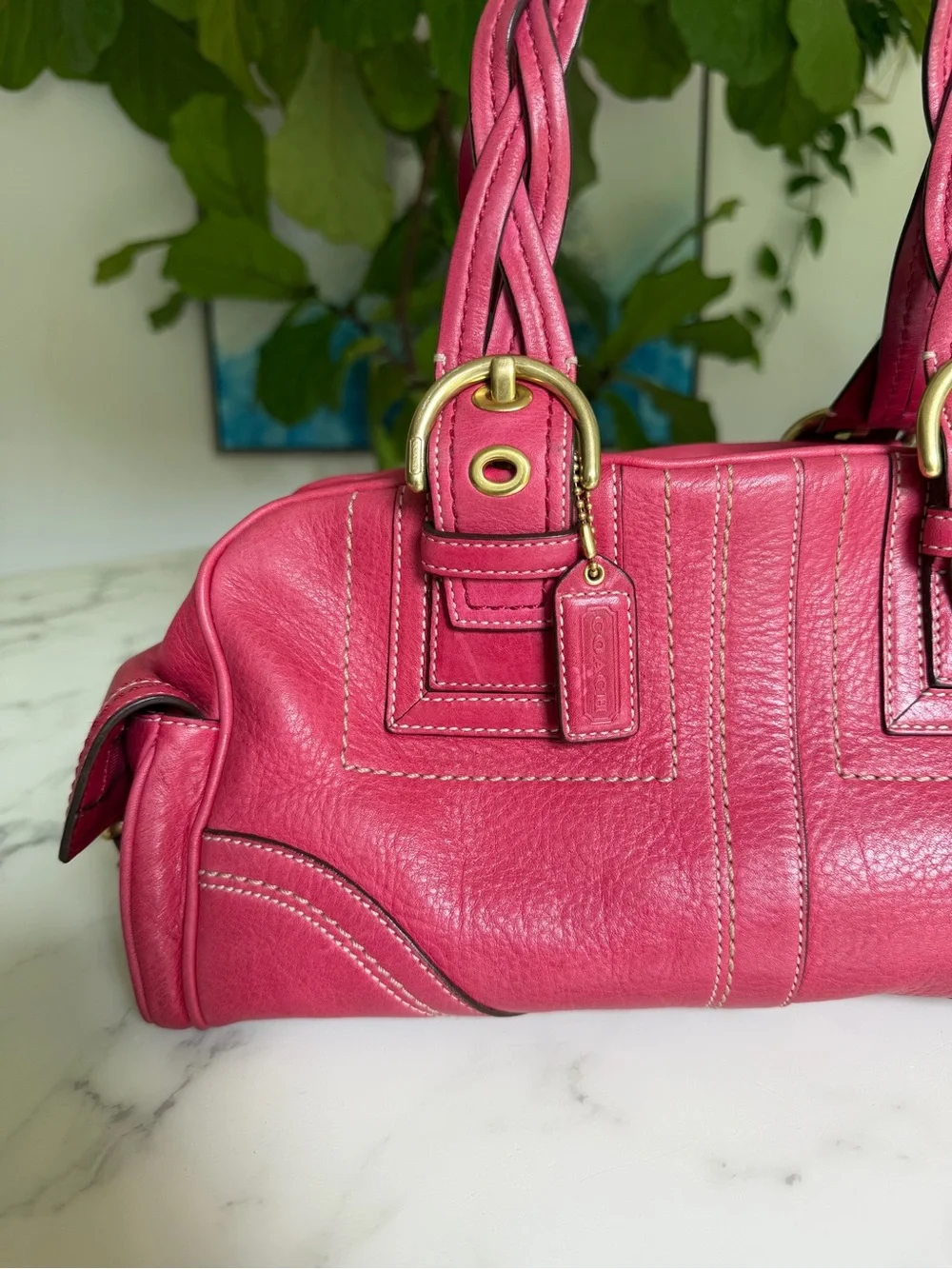 Coach Vintage Y2K Mia Pebbled Leather Satchel with Braided Handles 10048 Pink